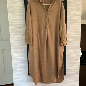 SMF tan made in Italy classic dress with slits long sleeve button-down front siz